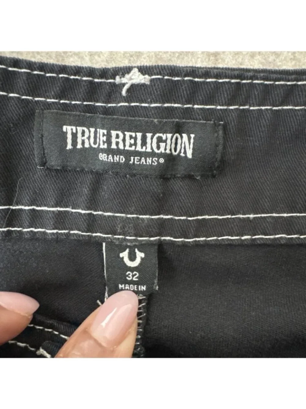 True Religion Bobby Baggy Cargo Pants Black Back Flap Pockets Mens 32x30